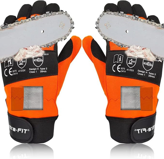 Chainsaw Gloves Saw Protection on Both Hands Back,EN ISO 11393-4 CLASS 1,Cut-resistant Gloves,EN 388: 4122X