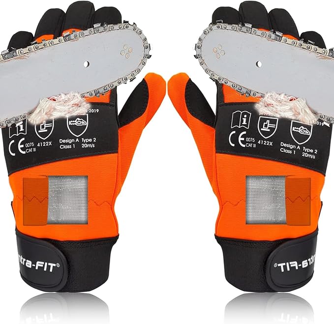 Chainsaw Gloves Saw Protection on Both Hands Back,EN ISO 11393-4 CLASS 1,Cut-resistant Gloves,EN 388: 4122X