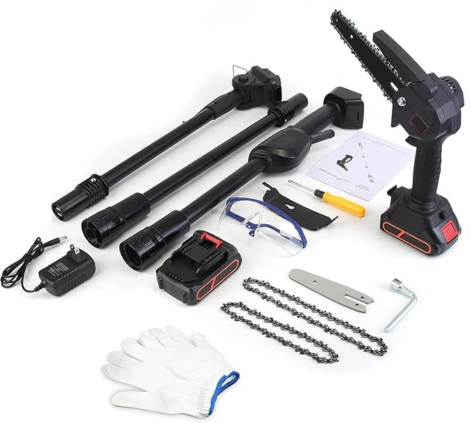 2-in-1 Cordless Pole Saw & 6 Inch/4 Inch Mini Chainsaw, Electric Pole Saw for Tree Trimming with 2x 21V 3.0Ah Batteries & Charger, Battery Powered Pole Chainsaw for Wood Cutting,13FT Max Reach