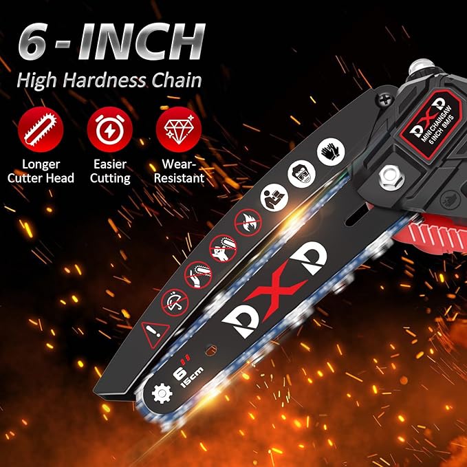 Handheld Mini Cordless Electric Chainsaw with Battery&Gas Powered Option,6-Inch chainsaw&Pruning Attachment Bar Oil Jug, Safety Gloves, Chainsaw Chain & Caseightweiaht for Tree Trimming. Wood Cutting