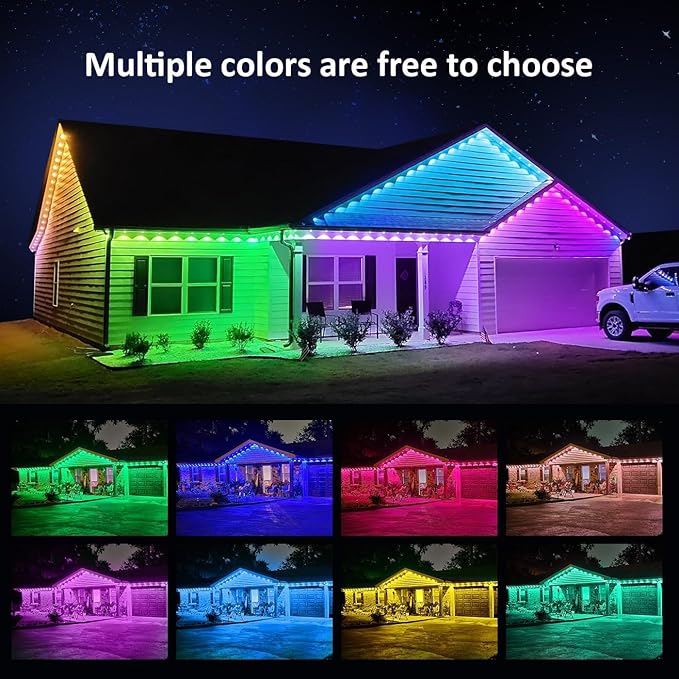 Permanent Outdoor RGB String Lights, 100ft Smart Eaves Lights with App/Remote Control, IP67 Waterproof for Holidays, Christmas and Daily Lighting