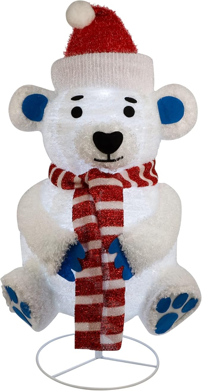 Glintoper Lighted Christmas Decorations, Pre-Lit Pop Up Plush White Bear with Built-in Lights, Collapsible and Easy-Assembly, Light Up Polar Bear for Indoor Outdoor Holiday Xmas New Year Winter Decor