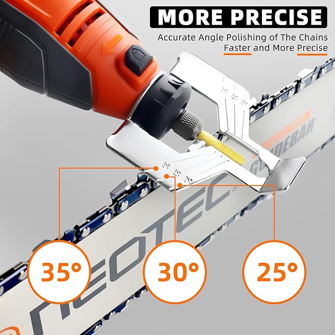 NEO-TEC Electric Chainsaw Sharpener Kit - High-Speed Chain Saw Sharpener Tool with 6 Pcs Chainsaw Chain Sharpener Titanium-Plated Diamond Bits, 3 File Size Diamond Sharpening Wheels for All Chainsaw