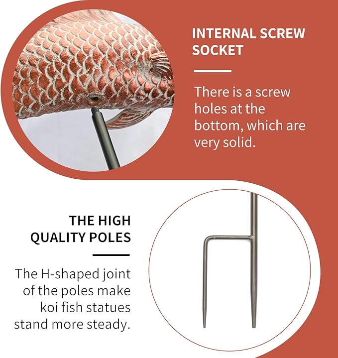 Outdoor Statues Garden Koi Fish Decor, 2pcs Antique Copper Koi Fish Sculpture for Pond Lawn Patio Porch Yard Decor Home House Ornaments, Birthday Gardening Gifts for Grandma Women