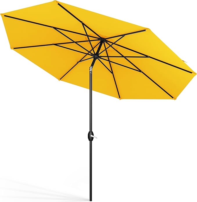 Midtown Umbrellas Sunbrella Umbrella 9 Feet Outdoor Umbrella With Yellow Acrylic Fabric - Auto-Tilt Aluminum Frame Patio Umbrella For Backyard, Deck, Garden, Pool - Black Pole
