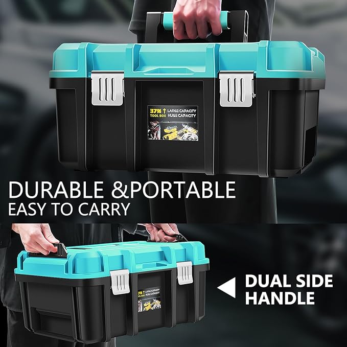 DNA MOTORING 2pcs Tool Boxes Set - Lockable Organizer Storage Portable Toolbox with Removable Tray for Workshop Garage & Household, Large Capacity, TOOLS-00310-TB