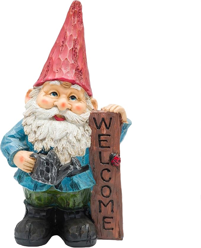 Alpine Corporation 12" Tall Welcome Outdoor Garden Gnome Yard Statue Decoration