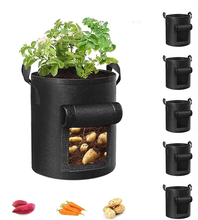 5-Pack 10 Gallon Potato Grow Bags, Garden Planting Bag with Reinforced Handle, Thickened Nonwoven Fabric Pots for Tomato, Vegetable and Fruits