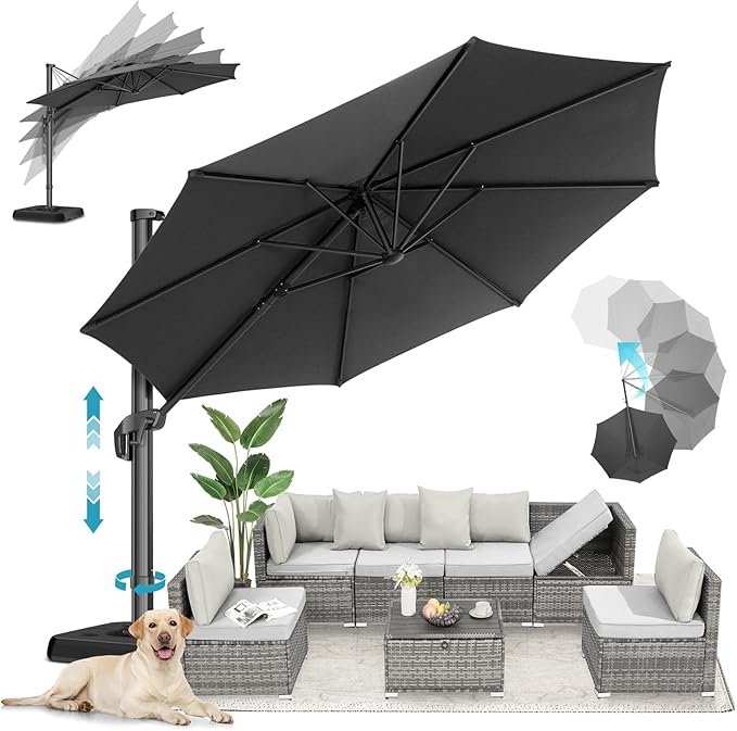 HOTIME10ft Large Cantilever Patio Umbrellas - Upgrade and Intensify - with 360 Rotation and 5 Angles Adjustment - Aluminum Offset Pool Umbrella Square Outdoor Umbrella for Patio Garden Deck Pool