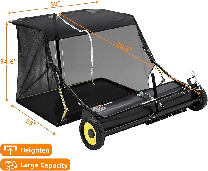 GAOMON 50'' Tow Behind Lawn Sweeper,Pull Behind Lawn Sweeper,with 26 Cu. Ft. Large Capacity Leaf Collector,Adjustable Sweeping Height for Yard, Lawn, Farm