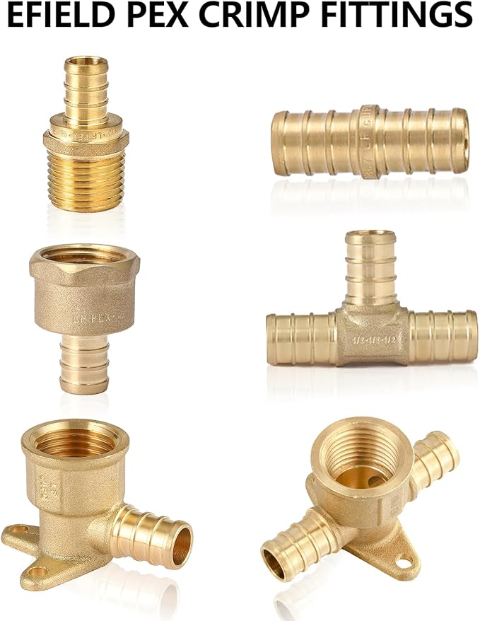 (Pack of 5) EFIELD Pex Barb 1/2" Plug End Cap Pipe Crimp Brass Fitting, ASTM F1807