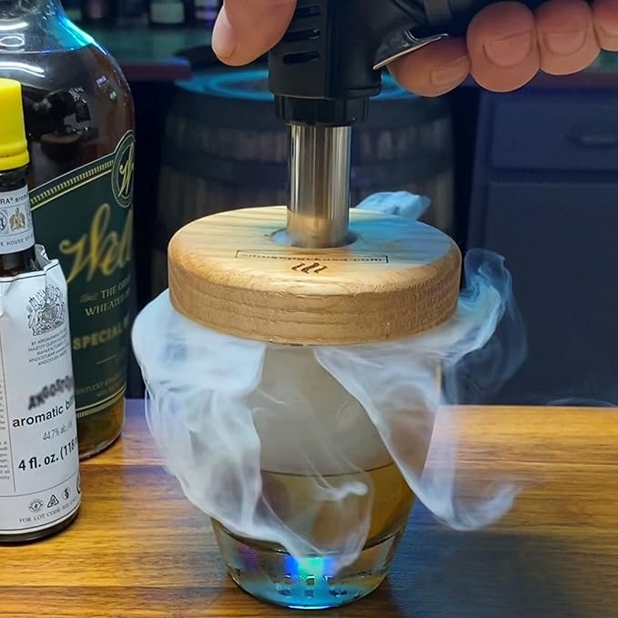 Cocktail Smoker Kit - Made in USA - Lifetime Warrenty - Apple+Cherry+Walnut Wood Chips - Create Smoked Old Fashioned - Great Bourbon Gift - Premium Torch & NEW Gift Box. (Includes Butane)