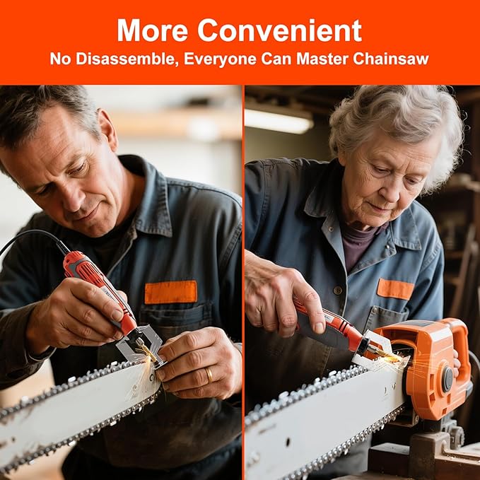 NEOTEC Electric Chainsaw Sharpener Kit Multi-Purpose Chain Saw Sharpener Tool with 6 Titanium-Plated Diamond Bits Saves Time Easy to Use De Cadena De Motosierra for All Chainsaw Chains