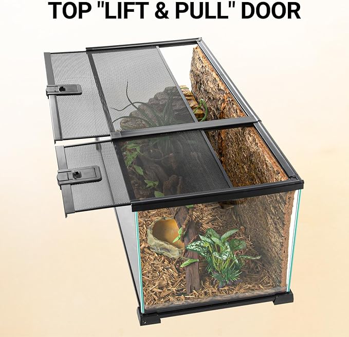 OiiBO 20 Gallon Reptile Tank, 30" x 12"x 12" Glass Terrarium Top Feeding & Dual Sliding Door Screen Ventilation with Easy Clean PVC Tray for Reptile Snake Hamster Small Animals