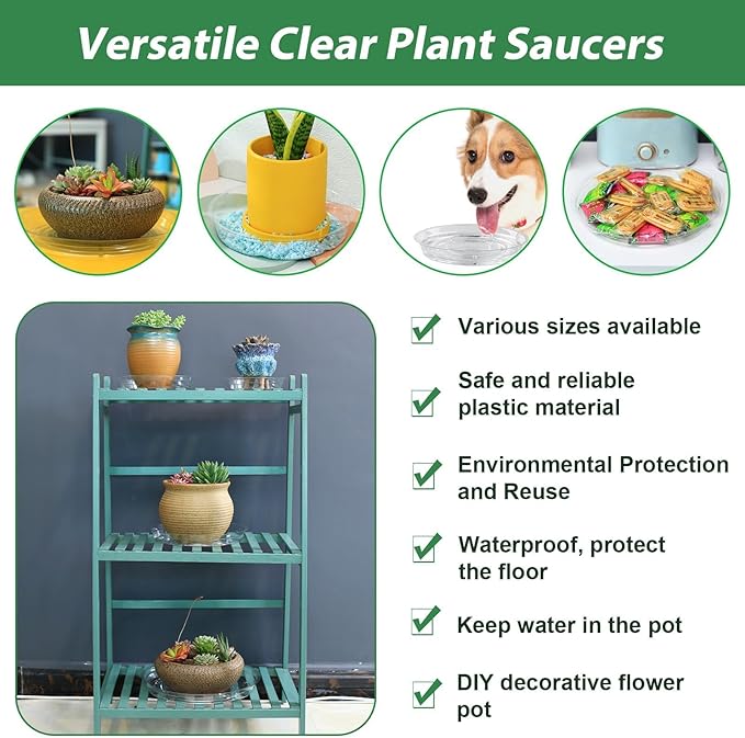 20 Pack Clear Plastic Plant Saucer 8 Inch Drip Trays Small Plant Plate Dish for Indoor Flower Pots and Planters, Bulk