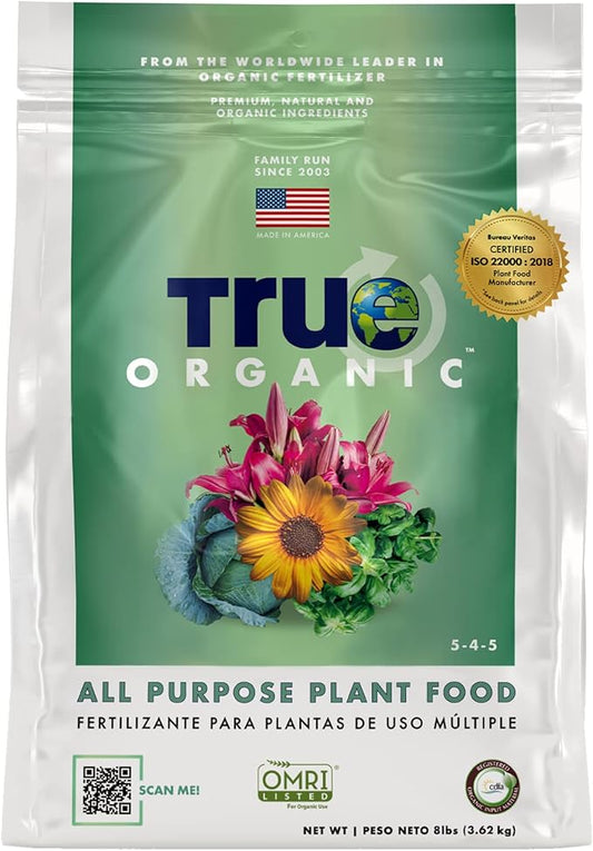 True Organic All Purpose Plant Food – Organic Fertilizer for Fruits, Vegetables, Flowers, and Herbs – 8lb Bag Covers 174 sq. ft.