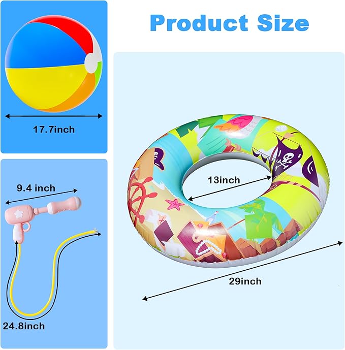 FindUWill Pool Floats with Water Guns Kids, Inflatable Pool Swim Tubes with Beach Ball, Pool Floaties Toys Inner Tube with Squirt Guns for Kids Ages 8-12, Beach Swimming Party Toys for Adults