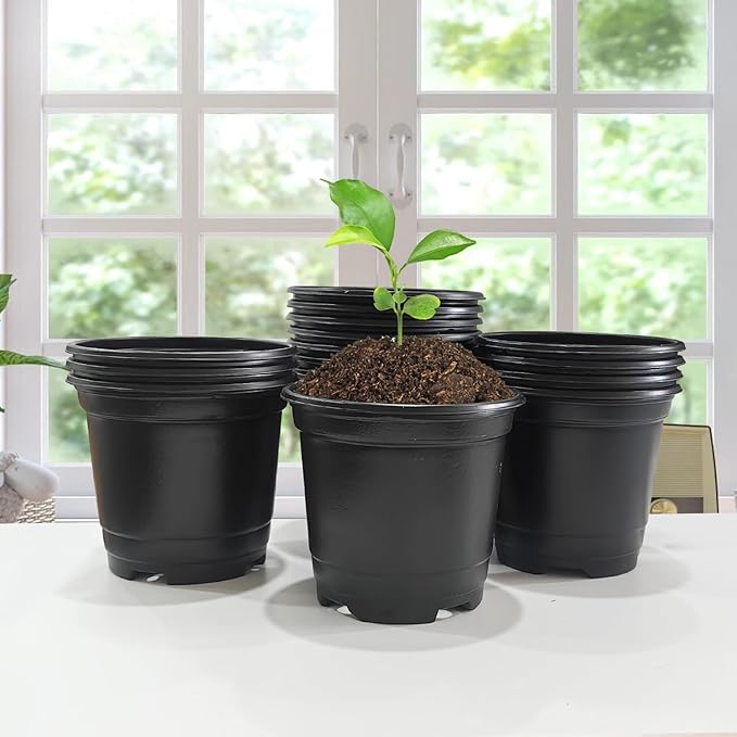 10CM Black Seedling Pots 4 inch Thick Nursery Pots 50 Pcs, Soft and Sturdy Seeds Starter Pots(50Pack,Black)