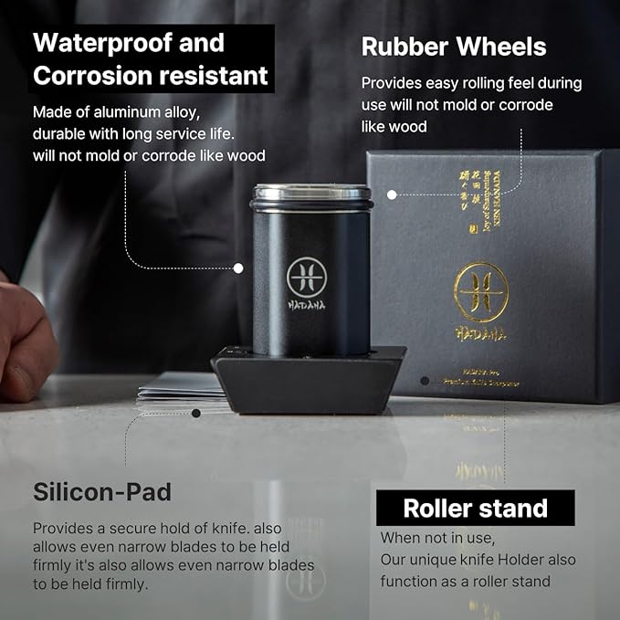 HADANA Rolling Knife Sharpener Set - All-in-One Professional Chef Knife Sharpener Kit with Diamond and Ceramic 5 Whetstone - 4 Angles Sharpener for Kitchen with Magnetic Knife Fixing Stand