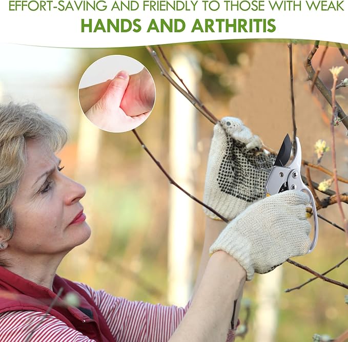 Premium 8 inch garden clippers, 3 Times Easy to Work, Arthritis Weak Hand Snips (2 pack-yellow)