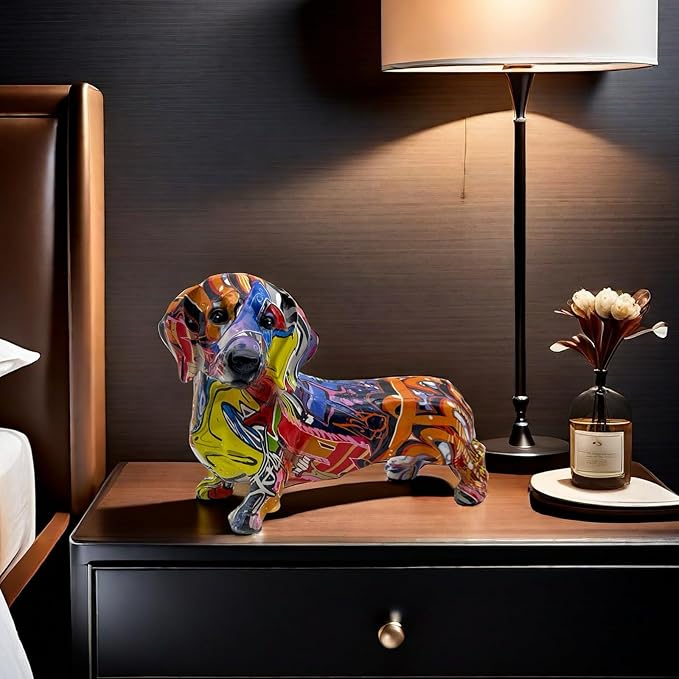 FUNSXBUG Colorful Dachshund Dog Statue Art Figurines Sculpture Collectibles Home Office Desktop Decor Outdoor Garden Display Decoration (Dachshund Dog 1)
