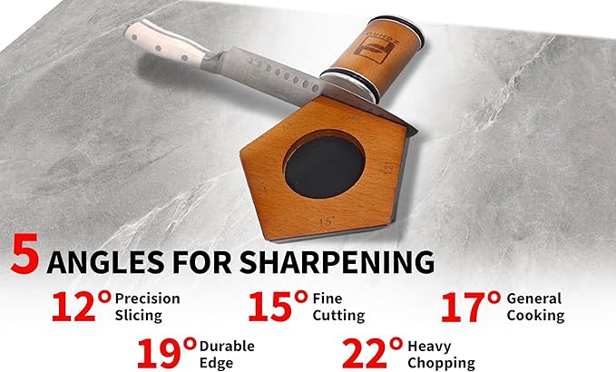 Zohro Rolling Knife Sharpener Kit – 5 Angles (12°/15°/17°/19°/22°) – Beech Wood Base, 304 Stainless Steel, Diamond Disc (400/2000), N52 Magnet – Manual Japanese Blade Sharpener