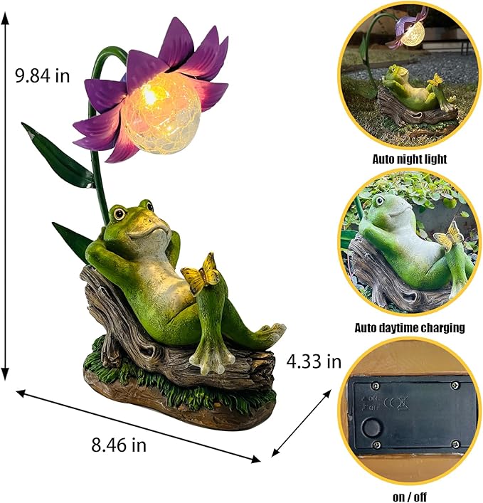 Solar Frog Garden Decor Outdoor Statue - Frogs Umbrella LED Waterproof Sculptures Lights, Patio Pathway Frog Figurine for Yard Decoration Lawn Ornament Gardening Gifts for Women Mom Grandma