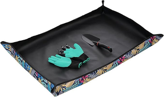 KONMAY Foldable Thicken Repotting Mat Tool Set - 30''X44'' Waterproof Potting Tray, Shovel and Garden Glove for Indoor and Outdoor Transplanting and Soil Mess Control