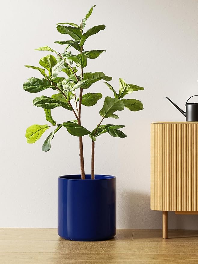 LE TAUCI 12 Inch Pots for Plants, Ceramic Large Plant Pot for Indoor Plants, Mid-Century Modern Flower Planter Pots with Drainage Hole and Removable Plug, Round Planter Pot, Sapphire Blue