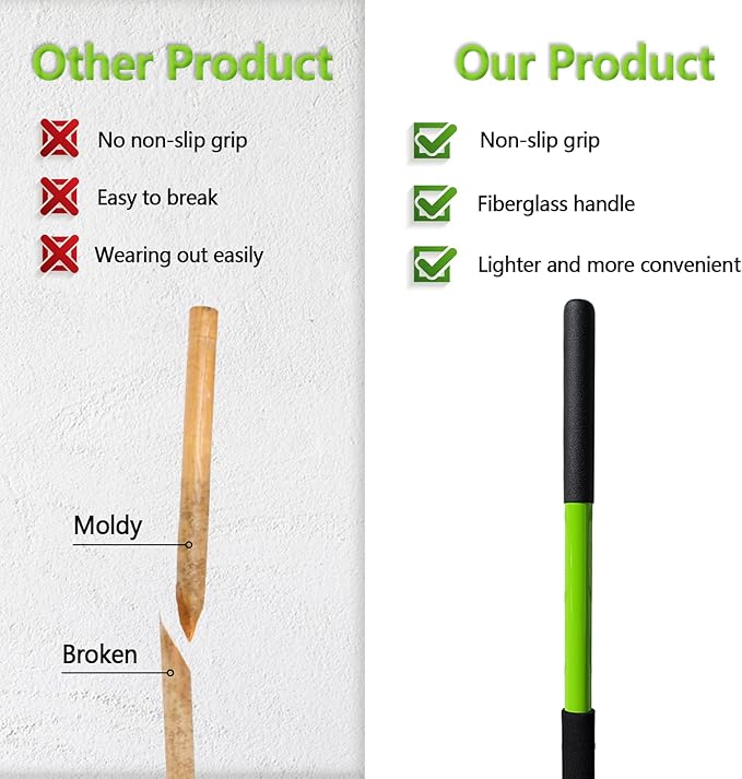 Pitch Fork-57 Inch,5-Tine Steel Garden Fork Heavy Duty, Mulch with Cushion Grip, Green Fiberglass Handle