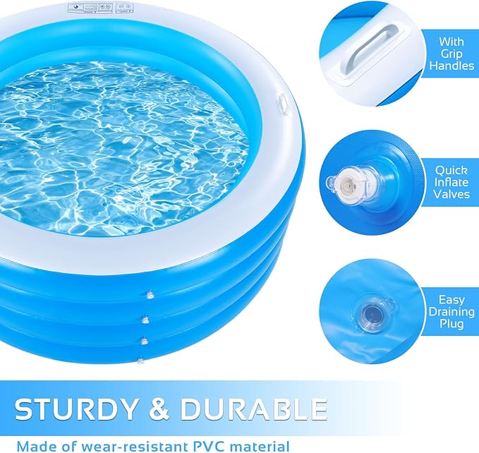 Inflatable Swimming Pool, 70"x30" Large Deep Round Inflatable Pool with Handles Family Pool, Summer Water Party, Kids, Outdoor, Garden Backyard, Suitable for Adults & 3+ Year Olds (Blue)
