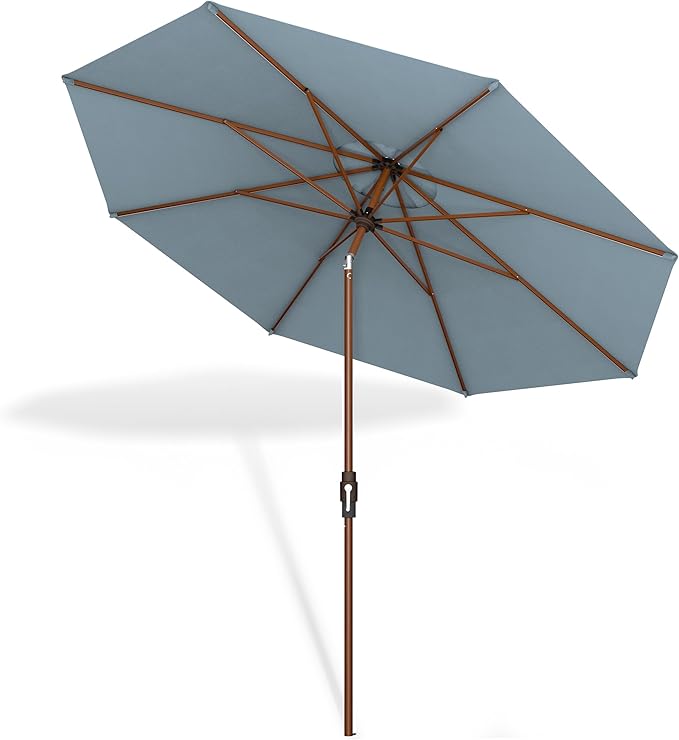 Midtown Umbrellas Sunbrella Umbrella Outdoor Patio Umbrella 2-8 Feet in Canvas Haze Acrylic Fabric - Auto-Tilt Aluminum Frame For Backyard Umbrella, Deck Umbrella & Porch Umbrella - Wooden Pole