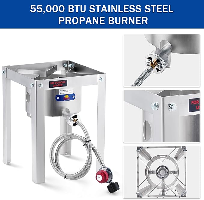 ARC 32QT Turkey Fryer Stainless Steel Stock Pot & Stainless Steel Propane Burner Outdoor Deep Fryer, Crawfish Boiler with Basket