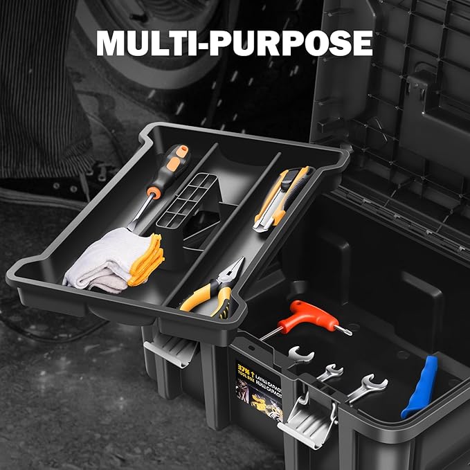 DNA MOTORING Tool Box Lockable Organizer Storage Toolbox with Removable Tray for Workshop Garage & Household,Large Capacity,TOOLS-00309