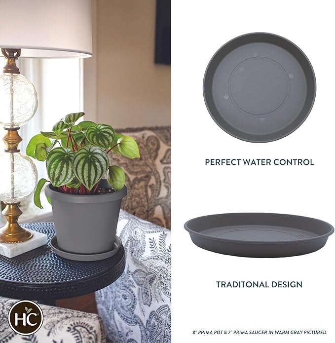 The HC Companies 8.5 Inch Round Prima Plastic Plant Saucer - Indoor Outdoor Plant Trays for Pots - 8.90 Inchx8.90 Inchx1.02 Inch in Warm Gray