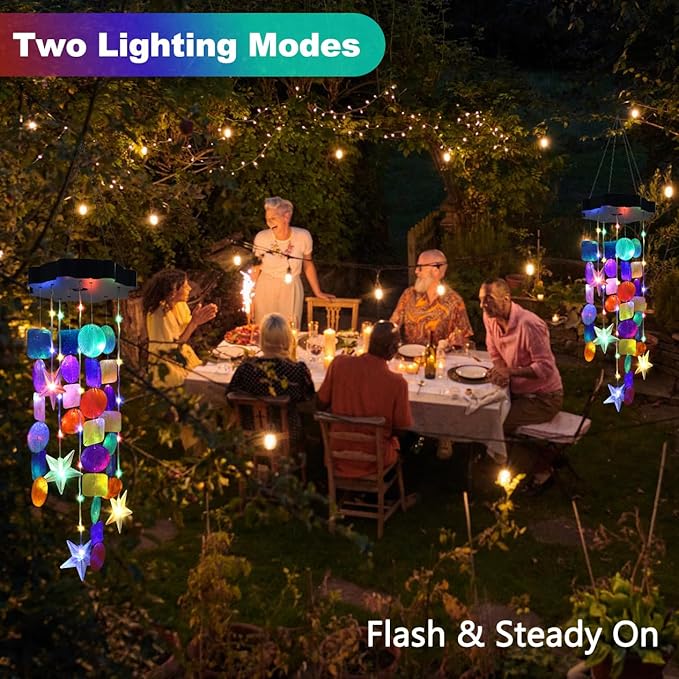 Solar Wind Chimes for Outside, Colorful Shell Gifts for Mom Grandma Women, Waterproof Solar Outdoor Decorative Mobile Lights for Garden, Yard, Patio, Window, Party, Outdoor Decorations