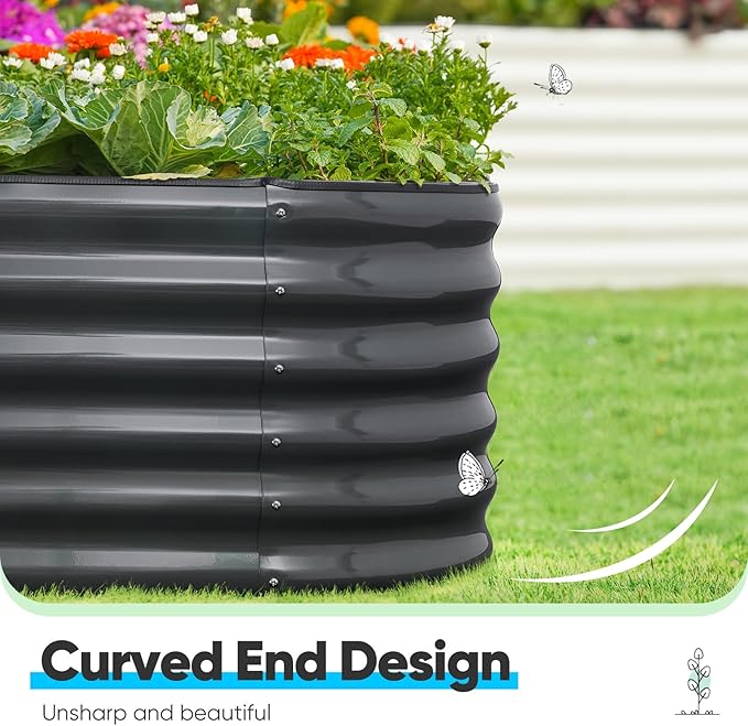 Quictent Galvanized Raised Garden Bed Kit, 6x3x1.5 ft Oval Metal Planter Box Tall for Vegetables Outdoor Backyard, Rubber Strip Edging Included, Dark Gray