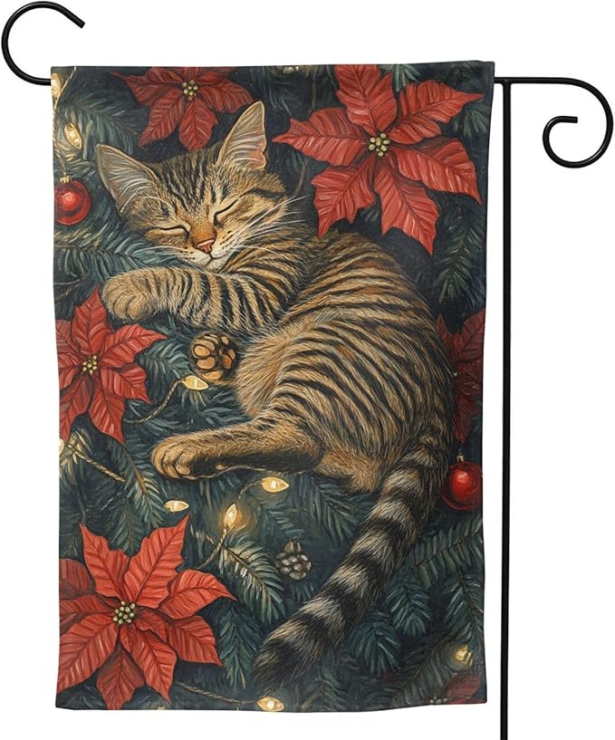 Christmas Cat Garden Flag Vertical Double Sided Outdoor Yard Flags 12.5x18 Inch Burlap Banners Vertical Double Sided for Outdoor Decor Lawn