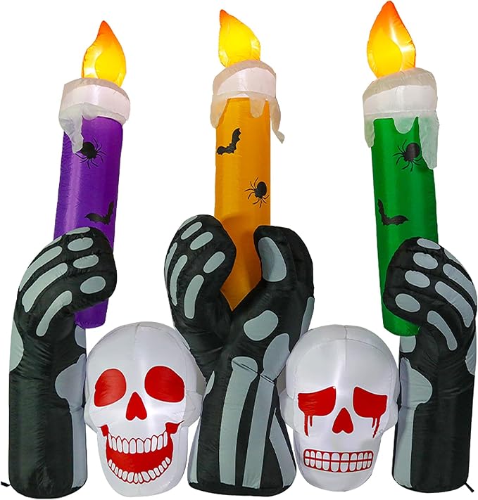 Halloween Inflatable Decoration Skull Candles 6 FT Halloween Inflatables Outdoor Blow up Outdoor Halloween Inflatables Decorations with LED Light Built-in for Holiday Party Yard Decor