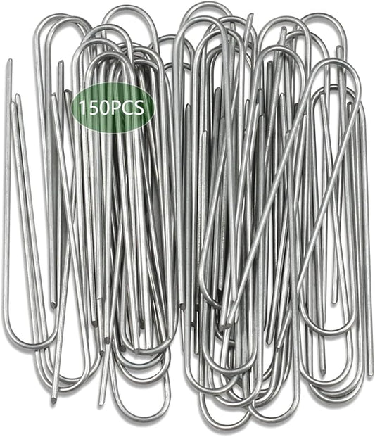 Landscape Staples 6 Inch Galvanized Garden Stakes 150 Pack,Garden Staples Heavy-Duty Sod Pins Anti-Rust Fence Stakes Securing Pegs for Barrier Fabric Irrigation Tubing Hose Weed