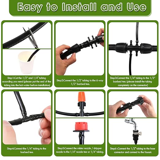 Drip Irrigation Kit, Flantor 70FT Greenhouse Drip Irrigation System Adjustable Garden Watering System with 1/2 inch & 1/4 inch Irrigation Tubing,Patio Misting Plant Watering System for Garden and Lawn