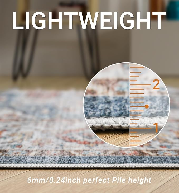 10x14 Area Rugs,Ultra-Thin Washable Rugs for Living Room,Non-Slip Lightweight Foldable Area Rug,Stain Resistant Vintage Large Rugs (Navy,10'x14')