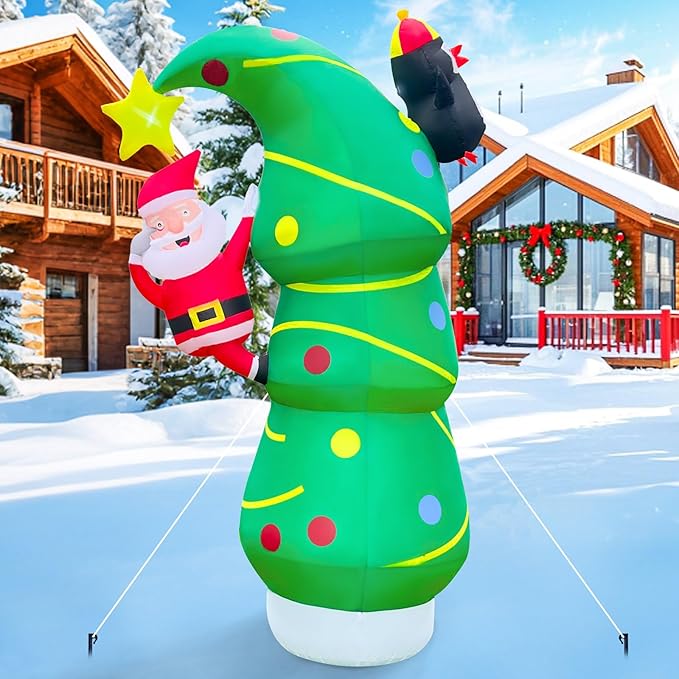 2025 Inflatables Christamas Tree 7FT Christmas Tree Inflatable Outdoor Decor Combined with Santa Penguin Xmas Tree Blow Up Yard Decor with Built-in 5 LEDs for Holiday Party Yard Garden Lawn