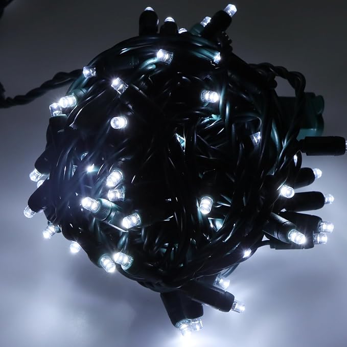 100 LED 5MM Cool White Christmas Lights, 33FT Indoor/Outdoor String Light, Mini Lights for Garden, Patio, Christmas Trees - Green Wire, Commercial Grade, UL Listed