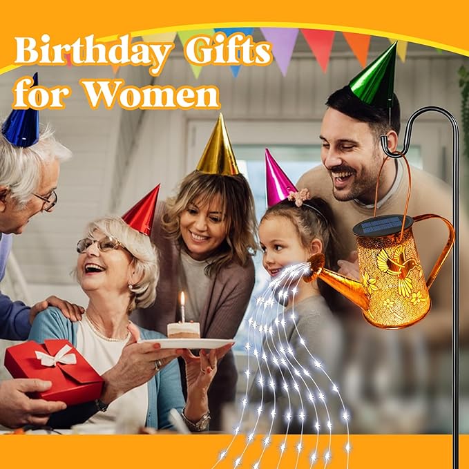 Solar Watering Can Lights, Hummingbird Christmas Gifts for Women Mom Grandma Birthday, Waterproof Outdoor Garden Decor Large Hanging Solar Lanterns Garden Lights for Patio Porch Yard Flowerbed Pathway