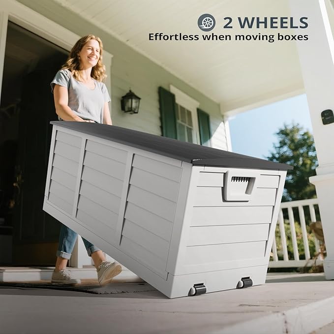 Outvita Foldable 75 Gallon Outdoor Storage Box, Plastic Storage Containers with Lid, Patio Deck Box Furniture for Garden, Pool, Balcony, Yard (White)