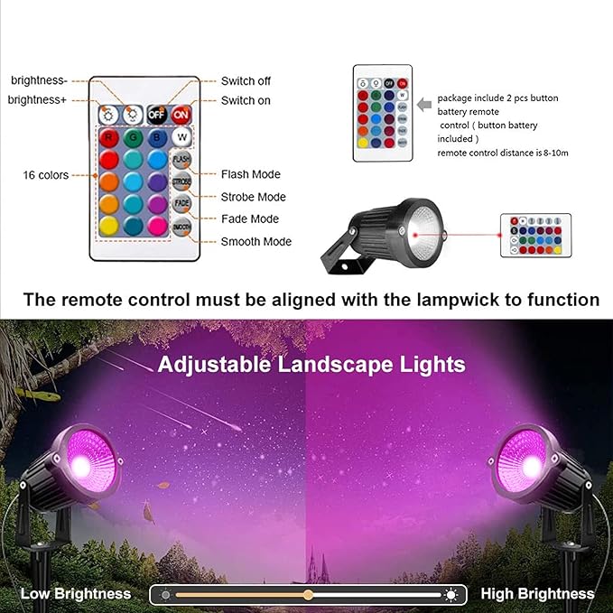 Low Voltage Landscape Lights Color Changing RGB 5W DC12V LED Landscape Lighting Outdoor Waterproof Spotlight Remote Control for Garden Pathway Christmas Decorative Light(1, Multi-Colored)