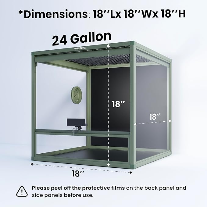 MagicCube 18'' x 18'' x 18'' Reptile Tank with Lock, 24 Gallon Reptile Terrarium with Flip-Up Tempered Glass Door, Top Screen Ventilation for Leopard Gecko - Bottom Not Leakproof