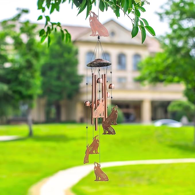 Wolf Wind Chimes Outdoor Wolf Gifts for Women/Men/Mom/Wife/Grandma Birthday Gifts Memorial Gift Metal WindChimes for Outside/Indoors, Lawn, Patio, Home, Porch, Yard Decor, Garden Decorations