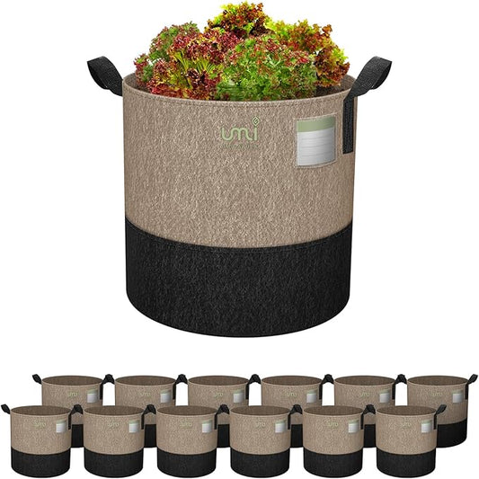 UMIG 12 Pack 10 Gallon Grow Bags, 300G Thick Non-Woven Fabric Cloth Smart Planter Pots with Handles, Black Camel Large Outdoor Garden Bags for Plants, Vegetable, Flowers